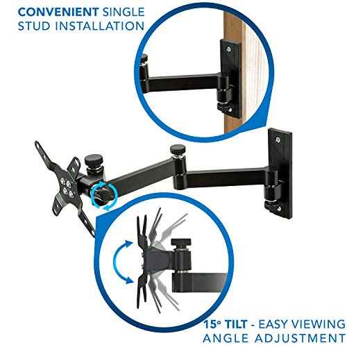 Mount-It! Full Motion Computer Monitor Wall Mount, Articulating Arm Fits Single Monitor Screens 19 20 21.5 22 24 27 30 Inches, VESA 75 and 100 Compatible, 33 lb Capacity Black