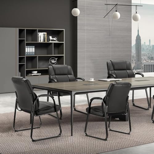 Sweetcrispy Waiting Room Guest Chair, Leather Stationary Office Reception Chairs No Wheel, Comfy Padded Arms and Seld Base, for Conference Room Lobby Home Computer Desk Bedroom Elderly, Black