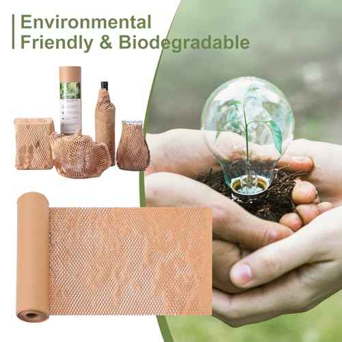 Neworld Honeycomb Packing Paper,15" x 400' Eco Friendly Bubble Cushioning Wrap for Moving,Products & Gifts Wrapping Paper,Recyclable Cushioning Packing Material With 20 Fragile Sticker Labels