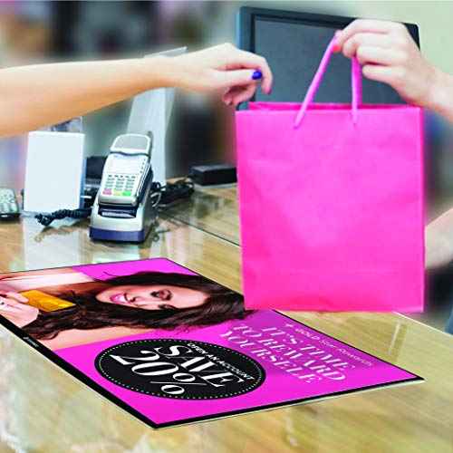 Countertop Sign Holder, Lies Flat On Counters and Tabletops, Clear Poster Pocket with Nonslip Backing, Holds 17" by 11" Signs