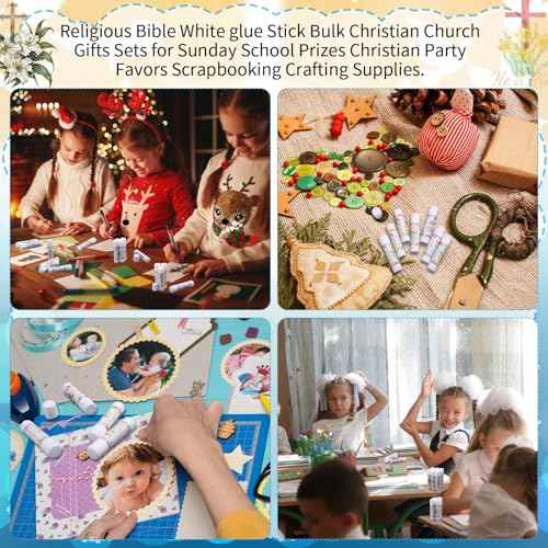Zubebe 200 Pcs Religious Bible White Glue Stick Bulk Christian Church Gifts Sets 0.32 oz Washable Glue Stick for Sunday School Prizes Christian Party Favors Scrapbooking Crafting Supplies