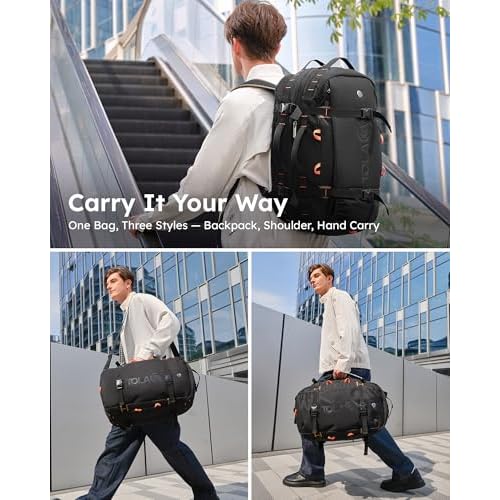 Tolaccea Travel Laptop Backpack, Large Carry on Backpack Flight Approved Convertible Duffle Luggage Bag Daypack Work Business Rucksack Fits 16" Laptop for Men Women 3 Carrying Ways, 40L-50L Expandable