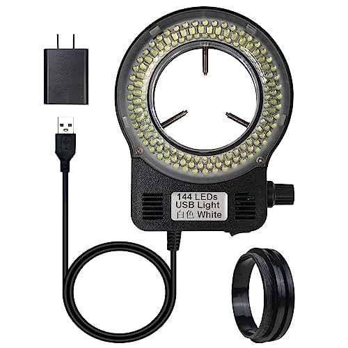 Microscope Ring Light Source 144 LED Adjustable Illuminator for Lab Stereo Microscope & Camera