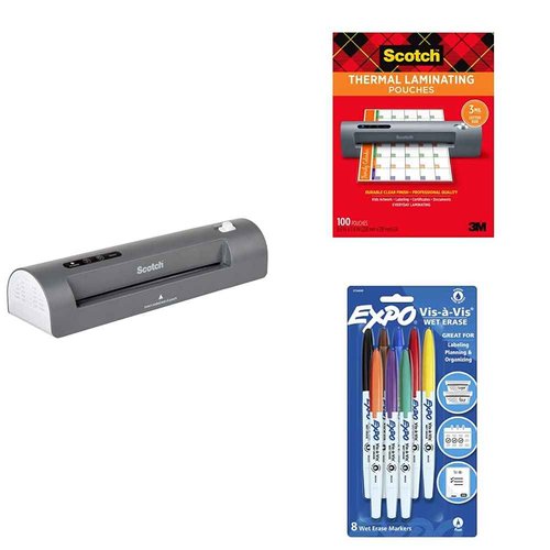 Scotch Thermal Laminator and Pouch Bundle, 2 Roller System with Scotch Laminating Pouches, 100-Pack and Expo Vis-A-Vis Wet-Erase Overhead Transparency Markers