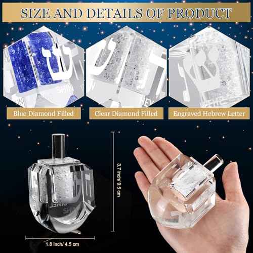 Yaomiao 2 Pack Hanukkah Dreidel, Crystal Glass Paperweight with Hebrew Letters Jewish Decor Gift Home Table Decor Glass Figurines Collectibles White and Blue