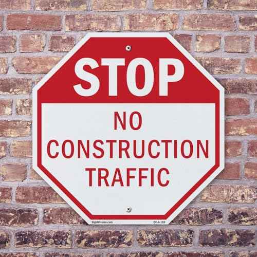 Stop No Construction Traffic (2 Pack) 18 inch X 18 inch Octagon Plastic Sign Weather Resistant, UV Protected for Workplace, Private Property, and Construction Site, Made in the USA