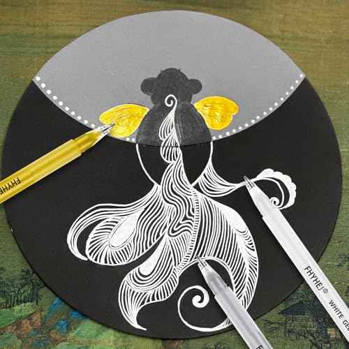 Fhyhej Gold Silver White Gel Pens,1.0mm Fine Point Gel Ink Pen Archival Ink Pens for Black Paper Drawing, Sketching, Illustration, Card Making, Bullet Journaling, 6 Pack