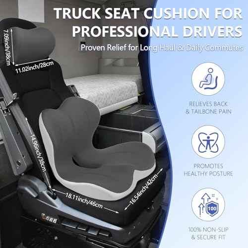 Truck Seat Cushion and Headrest 2-in-1 Set for Truck Driver, Lumbar Support Car Cushions for Long Haul Driving, Memory Foam for Semi Truck & Big Rig, Ergonomic Relief for Back & Sciatic Pain