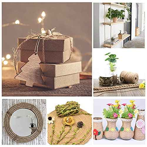 656 Ft x 6 MM Natural Jute Twine, 1/4¡± Heavy Duty Hemp Rope, 100% Natural Twisted Twine Hemp Rope for Cat Tree Tower,Strong Burlap Cord for DIY Crafts Gardening Hammock Home Decorating Gift Wrapping