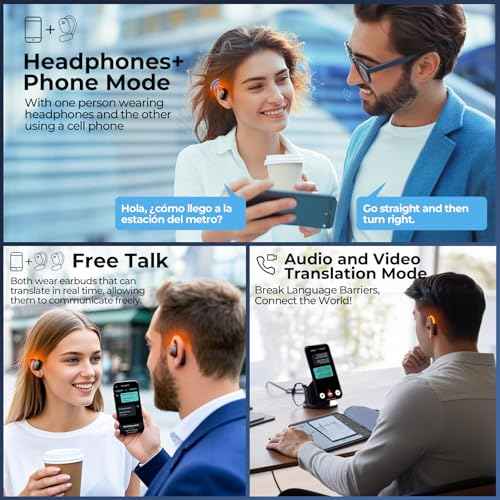 AI Translation Earbuds Real Time 80H Playtime 164 Languages Translator Ear Buds with Glowing Earhook Bluetooth Translating Headphones audifonos traductores ingl?s espa?ol for Travel Business Meeting