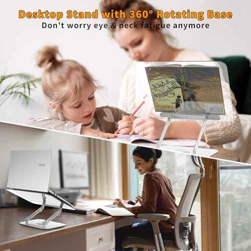 Acrylic Book Stand for Reading,Adjustable Holder with 360¡Æ Rotates Base & Page Clips,Foldable Desktop Ricer for Cookbook,Music Scores,Laptop,Tablet,Recipe,Textbook,Magazines