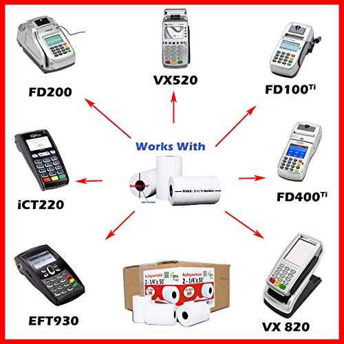 (100 Rolls) 2 1/4 x 50 Thermal Paper Receipt Rolls 2.25 x 50 ft POS Cash Register fits all Credit Card Terminals Verifone VX520 Ingenico ICT220 ICT220 ICT250 FD400 BPA Free from BuyRegisterRolls