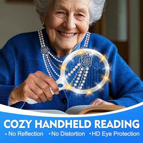 Large Magnifying Glass with Lights,10X 25X 45X 60X Handheld Lighted Magnifier, 5in Page Magnifier LED Lights, Magnifying Glass for Reading Small Prints & Low Vision Seniors with Aging Eyes