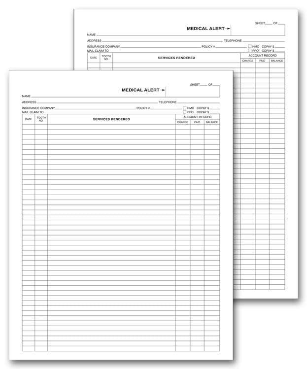 Dental Exam Record Form 8.5 x 11, 100 Count — NEBS Printed Dental Records