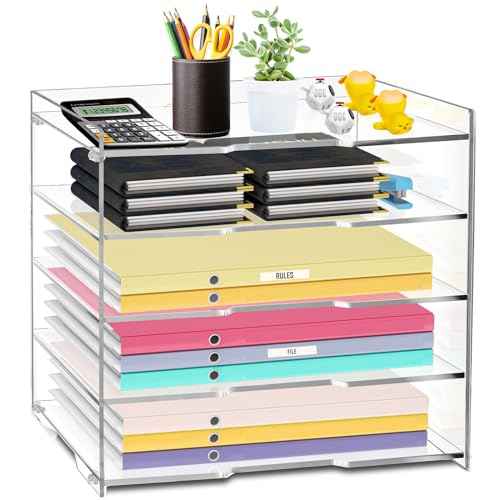 KKU 5 Tier Clear Acrylic Desk Organizer, Letter Tray Paper File Desk Organizer and Accessories For Office Supplies