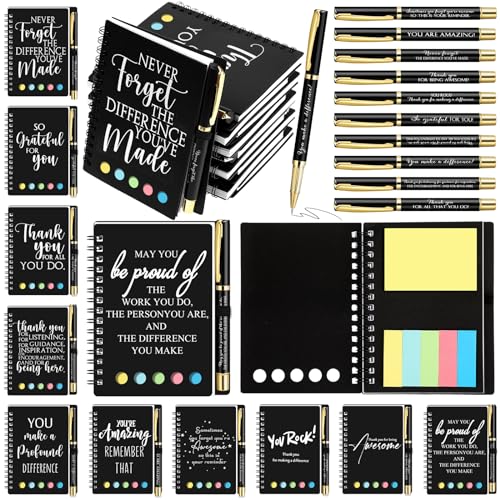 Inspirational Spiral Notebook- Portable Employee Appreciation Gifts Journals with Sticky Note Motivational Pen for Coworker Teacher Staff Team Vet Tech, Thank You Gifts(Classic Black,20 Sets)