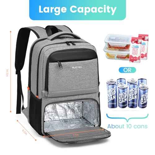 Lunch Backpack, Insulated Cooler Backpack Lunch Box for Men Women, 15.6 Inches RFID Blocking Laptop Backpack with USB Port for Work Travel Picnics Hiking Grey