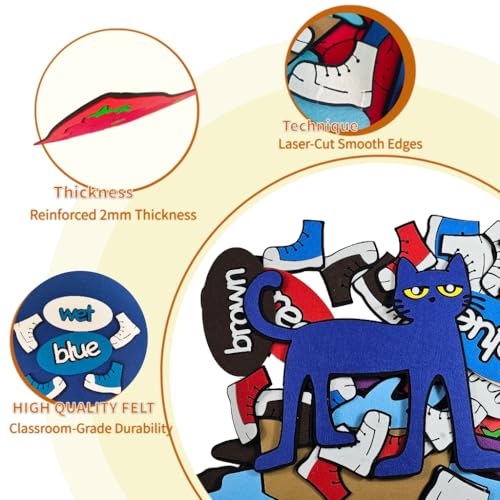 Felt Story Pieces with Board, 31 pcs Large Animals Felt Board Set for Toddlers,Preschool,Teachers, Speech, Therapy, Home Travel,Classroom (Pete The cat: I Love My White Shoes)