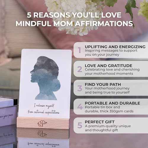New Mom Affirmation Cards - 50 Postpartum Affirmation Cards for Women - Pregnancy & Self-Care Gifts for New Mom After Birth in Tin Box with Wooden Stand