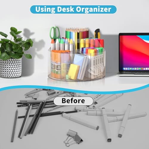 Large Clear Rotating Acrylic Desk Organizer with 6 Compartments - Wawocs