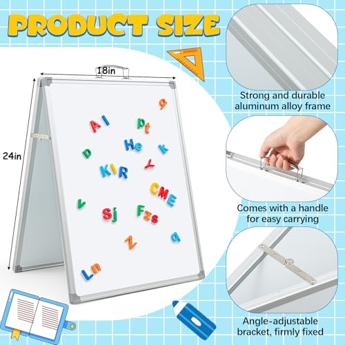 Lincia 24 x 18 Inch Portable Dry Erase Board with Stand, Foldable White Board Double Sided Whiteboard Easel, Silver Aluminum Frame with Metal Handle for Office Home School Teaching Demonstration