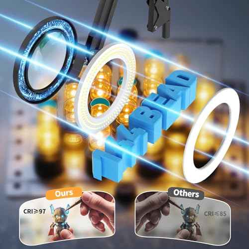 12X Magnifying Glass with Light and Stand, Infinite Color Modes & Stepless Brightness LED Magnifying Lamp with Clamp, 2-in-1 Hands Free Lighted Magnifier for Craft Reading Painting Hobby Close Work