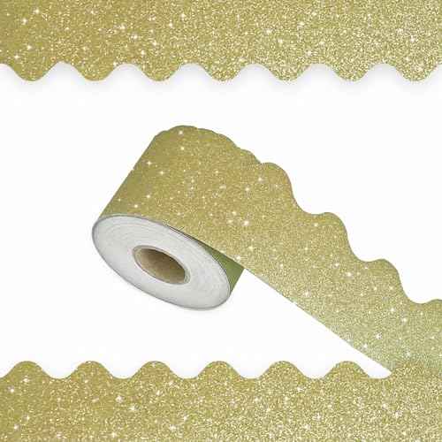 65Feet Shine Scalloped Bulletin Board Border - Decorative Trim Poster Borders for School Classroom Decoration Strips (Gold)