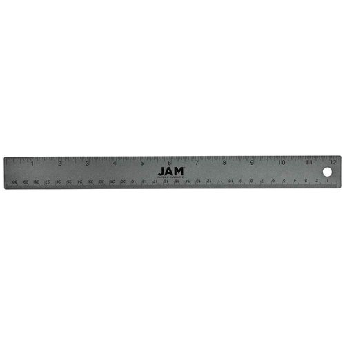 JAM PAPER Strong Aluminum Bulk Rulers - 12 Inch - Metal Ruler with Non-Skid Cork Backing - Grey Metallic - 12/Pack