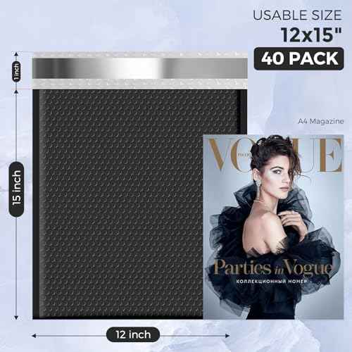 Metronic Large Bubble Mailers 12x15 Inch 40 Pack Waterproof Padded Envelopes Black Bubble Envelopes Opaque Cushioning Mailer for Shipping Clothes, Books,Jewelry Makeup Supplies