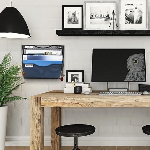 BOHDK 3-Tier Black Wall File Organizer, Hanging Mail & Document Rack, Wall & Door Mount