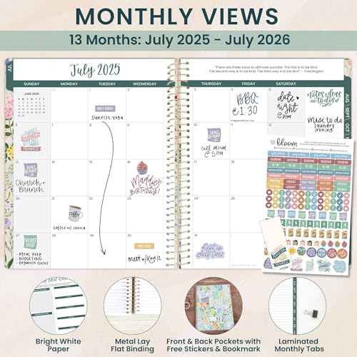bloom daily planners 2025-2026 (8.5" x 11") Academic Year Day Planner (July 2025 - July 2026) - Weekly & Monthly Dated Agenda Organizer with Stickers & Tabs - Garden Party, Beige