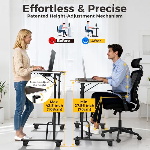 Black FoldWise Portable Standing & Rolling Desk - Adjustable, Foldable, Space-Saving