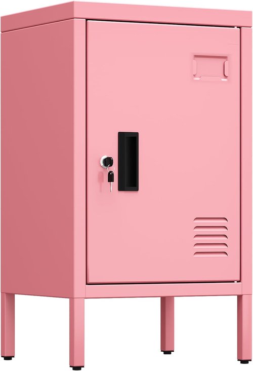 Aobabo 24.4" H Metal Locker Cabinet - Adjustable Shelves & Leveling Feet | Pink Nightstand for Home & Office