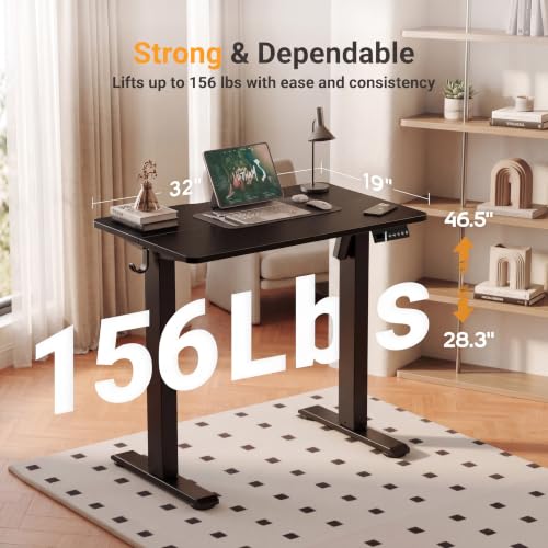 Claiks Electric Standing Desk 32x19 Inch Black - Adjustable Sit-Stand Workspace