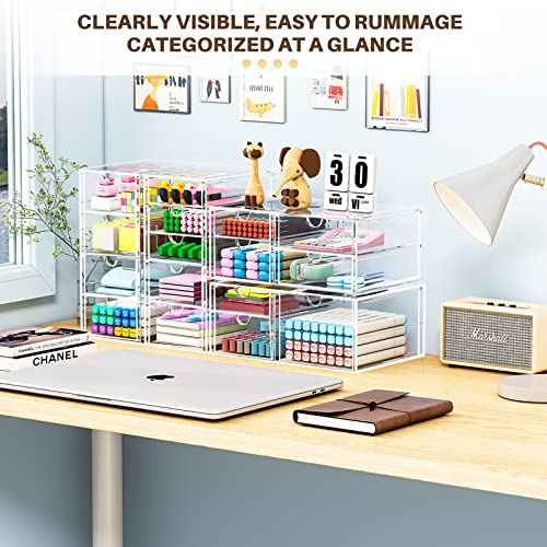 Makeup Organizer Storage With 16 Drawers, 4 Pcs Desktop Office Supplies, Desk Organizers, Clear Accessories, Dustproof Drawer and for Make Up, Jewelry, Pen, Stationary