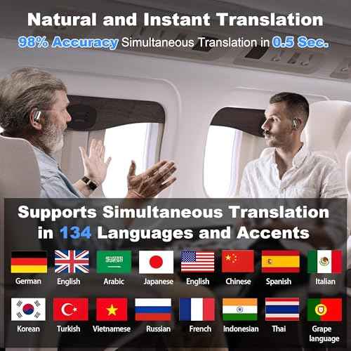 AI Language Translator Earbuds Real Time, 3-in-1 Translation Earbuds 134 Languages & Accents and Long Battery Life, HF Sound, Spanish/English Aud?fonos Traductores for Travel Business Learning, Beige