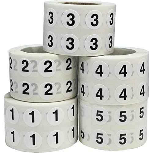 Numbers 1-5 Bulk Pack Office Warehouse Organization Inventory Stickers 1/2 Inch 1,000 Per Roll 5,000 Total Stickers
