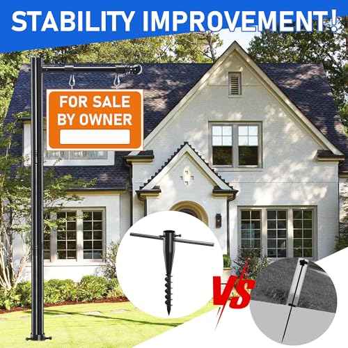 Real Estate Sign Post, 100 inch Realtor Yard Sign Post for Sale Signs, Rent Signs, Open House Signs for Real Estate, 35" Arm Holds up to 25" Sign, Black (No Sign Included)