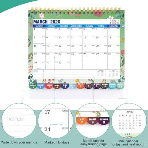 Mini Desk Calendar 2026-2027 with Stickers, 18 Months Standing Flip Small Desk Calendar 8" x 6" Runs from January Until July 2027 Mini Desktop Calendar Home Office Organisers, Flower Design