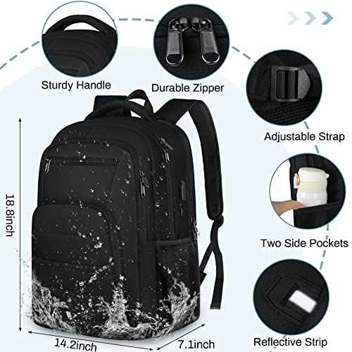 RAINSMORE Laptop Backpack 17 Inch Large Travel Backpack for Men Women Waterproof Computer Work Business College Bookbag TSA Friendly Carry on Backpack with USB Port, Black