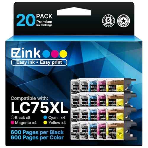 E-Z Ink LC75XL Ink Cartridges Compatible for Brother LC75 Ink Cartridge LC 75 LC71 LC79 XL to Use with Brother MFC-J430W MFC-J6510DW MFC-J6710DW 20 Pack (8 Black, 4 Cyan, 4 Magenta, 4 Yellow)