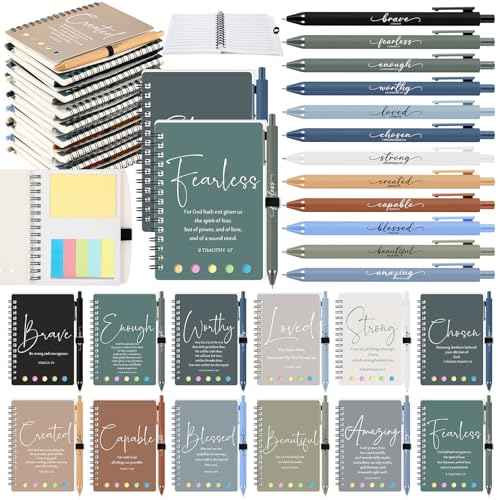 Kosiz 24 Sets/48 Pcs Christian Gifts Bulk Religious Prayer Journal Inspirational Scripture Notebooks with Bible Pen Christmas Church Gift for Women Men Grandparents Pastor Sunday School (Boho Color)