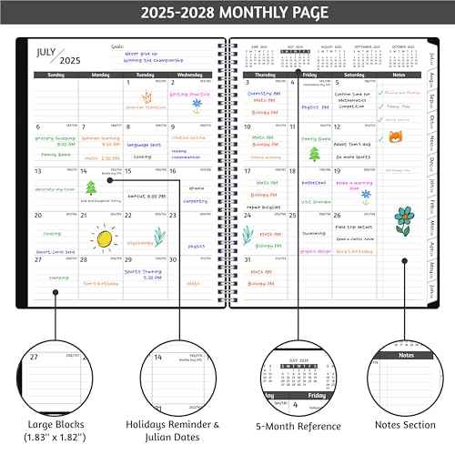 Monthly Planner 2025-2028, 36 Months Calendar Planner 2025-2028 from Jul 2025 ? Jun 2028, 8.5'' x 11'' with Ruled Spread, Flexible Cover, Spiral Wirebound, Pocket, Coated Tabs, Notes £¦ Habit Tracker