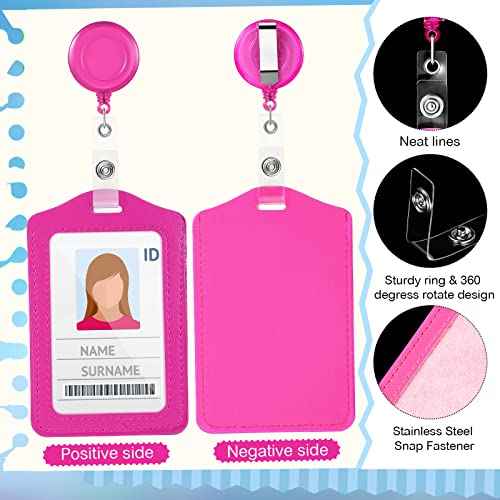 60 Sets Retractable Badge Reels, PU Leather Name Badge Holder, Multicolor ID Holder Key Card Holder Vertical ID Badge with Reel Clip for Office Business Worker Teachers Students Nurses Doctor