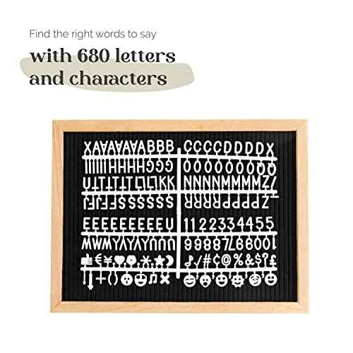 Felt Letter Board - 680 Letters, Numbers & Symbols, 16 x 12 inch, Changeable Message Board for Notes & Announcements, Wood Frame, 2 Storage Bags, Light Brown Frame