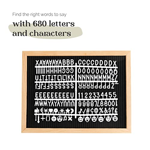 TRENDARTI Light Brown Felt Letter Board with Black Board - 680 Letters & Symbols, 16x12 inch, Wooden Frame, 2 Storage Bags