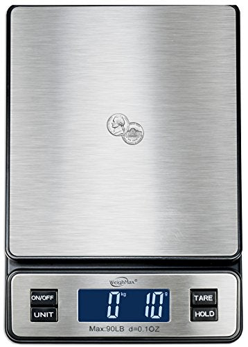 Weighmax W-2809 90 LB Digital Postal Scale with Stainless Steel Platform, AC Adapter Included