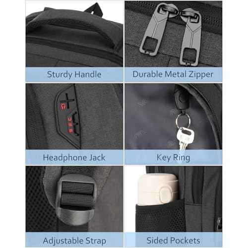 17.3 Inch Laptop Backpack Men for Student Teen Boy,School Bookbag Schoolbag College Computer Bag with USB Charging Port for Work Business Middle High School,Black