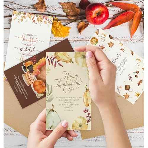 24 Pack Religious Thanksgiving Cards with Self-adhesive Envelopes, 4"x6" Boxed Blessing Religious Note Cards with Sentiments Inside, 24 Designs, NO Repeat
