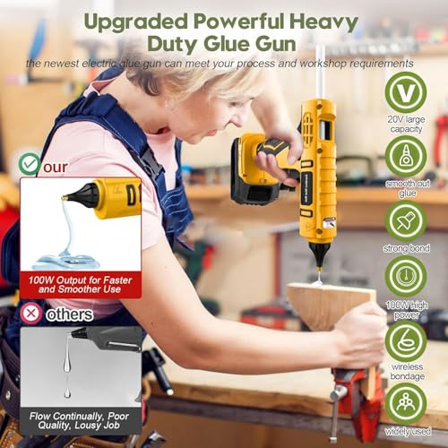 100W Cordless Hot Glue Gun for DeWalt 20V Battery(NO Battery), Full Size Hot Wireless Hot Glue Gun Kit with 12pcs 0.43'' Large Glue Gun Stick Set for Craft & DIY